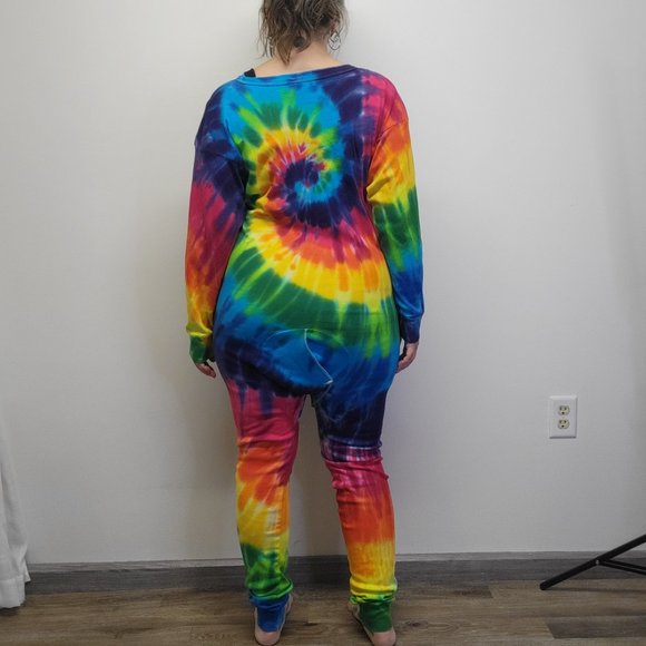 Vtg 90s SUNDOG Psychedelic Rainbow Swirl Tie Dye Union Suit Unisex XL - EUC - Picture 6 of 12